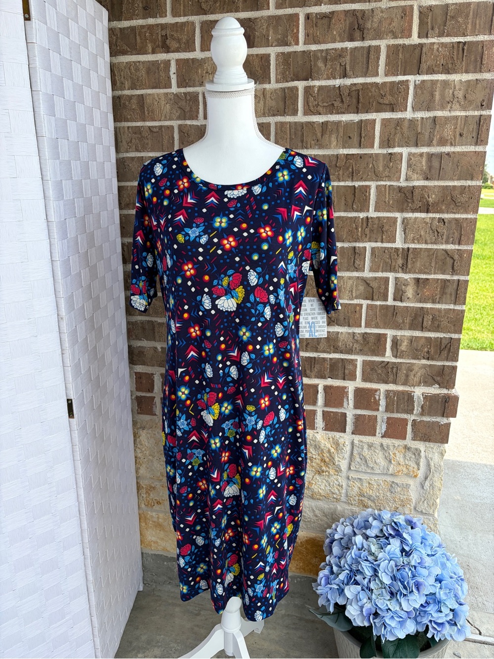 LuLaRoe Navy Floral & Geometric Julia Midi Dress
